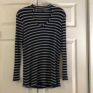 Gently worn striped Cha Cha Vente shirt with cutout in front. Sz. Small.